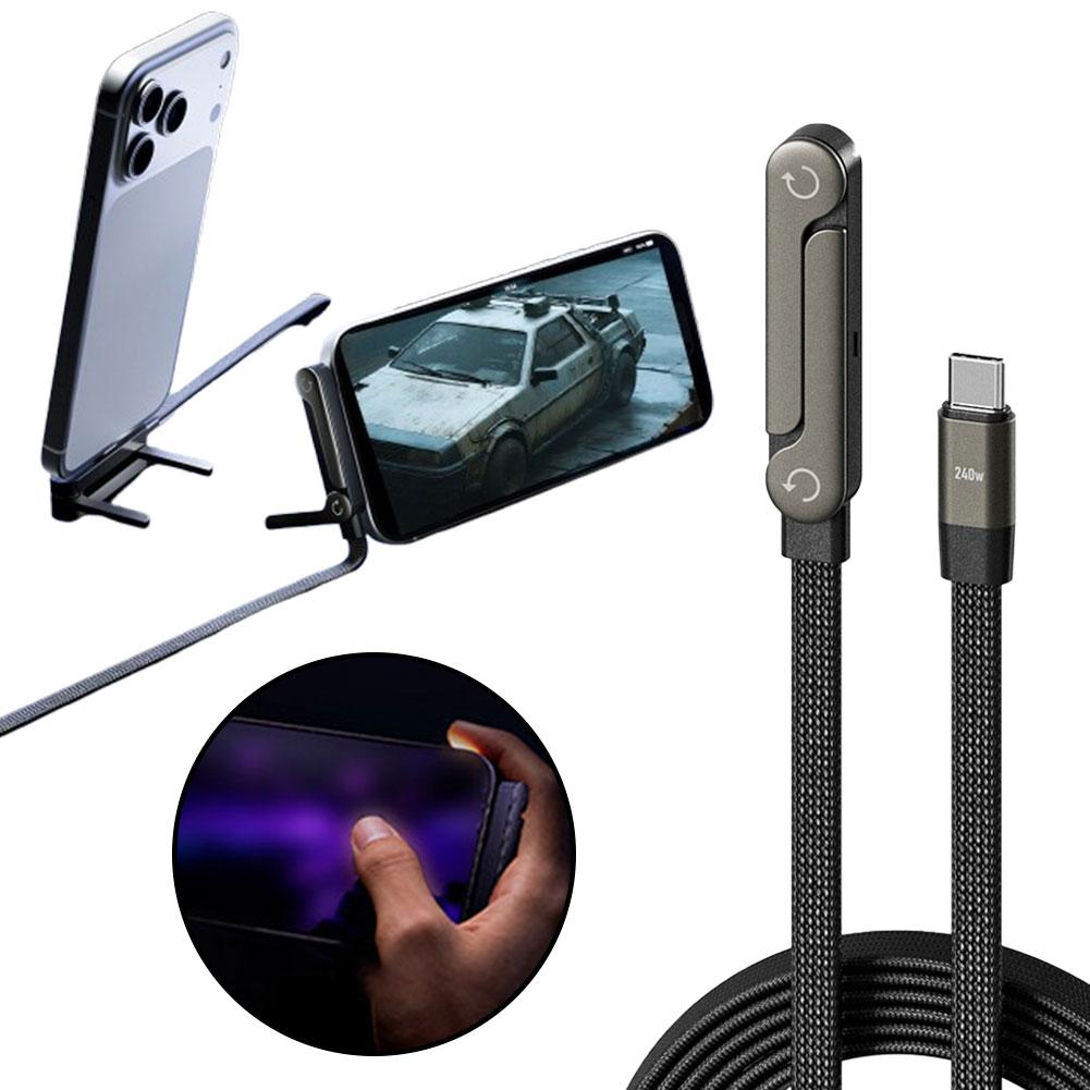 Snabbladdande 2-i-1 laddkabel med vikbart stativ - för mobil & surfplatta