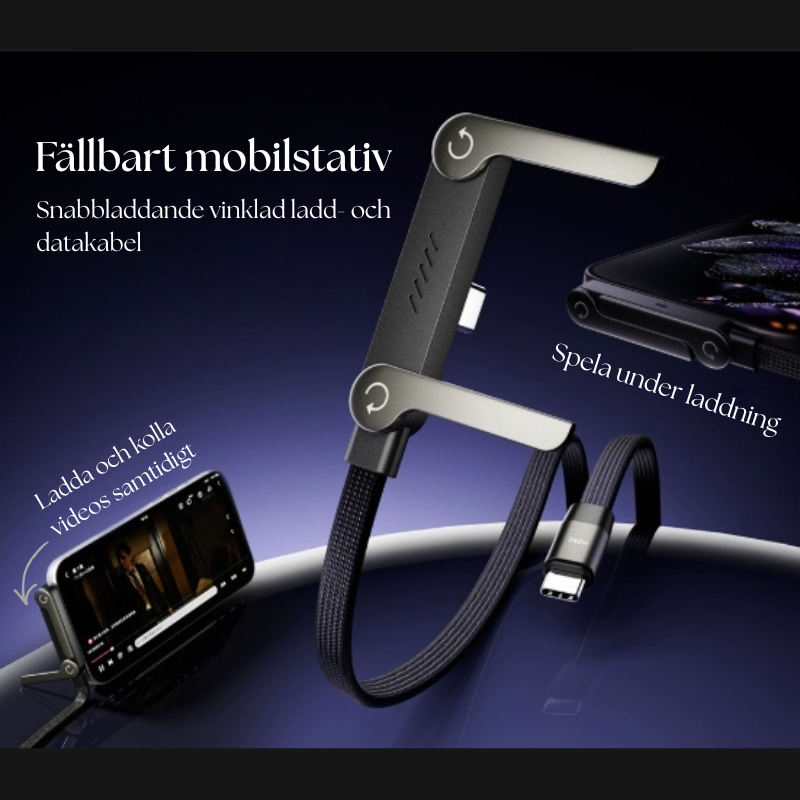 Snabbladdande 2-i-1 laddkabel med vikbart stativ - för mobil & surfplatta