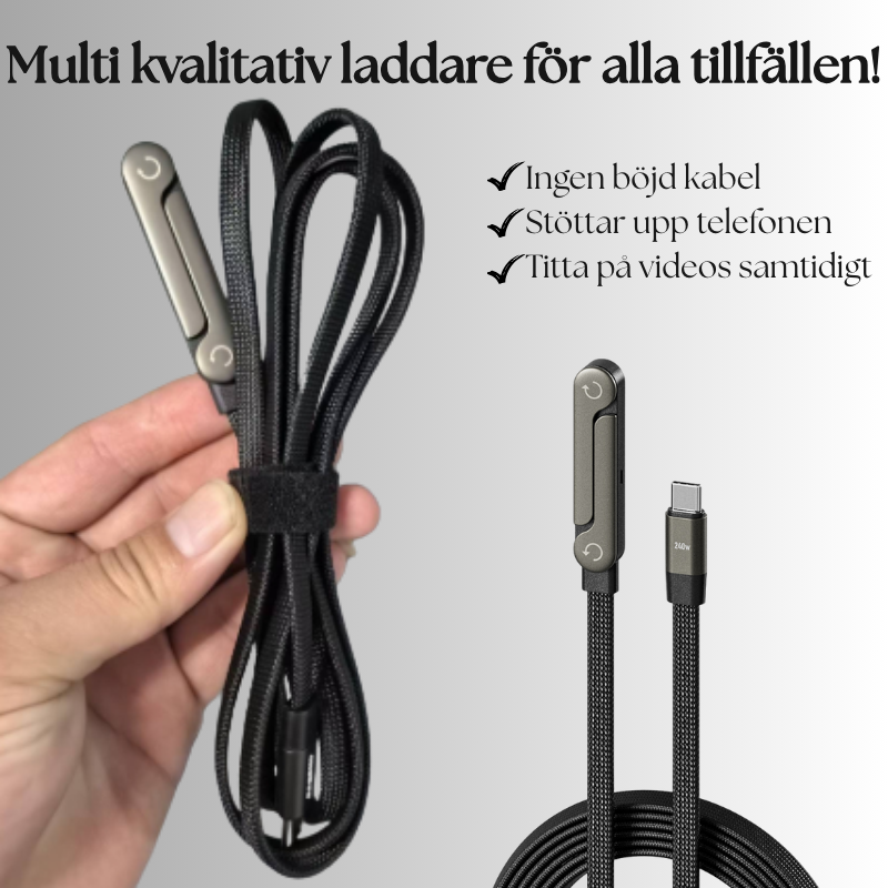 Snabbladdande 2-i-1 laddkabel med vikbart stativ - för mobil & surfplatta