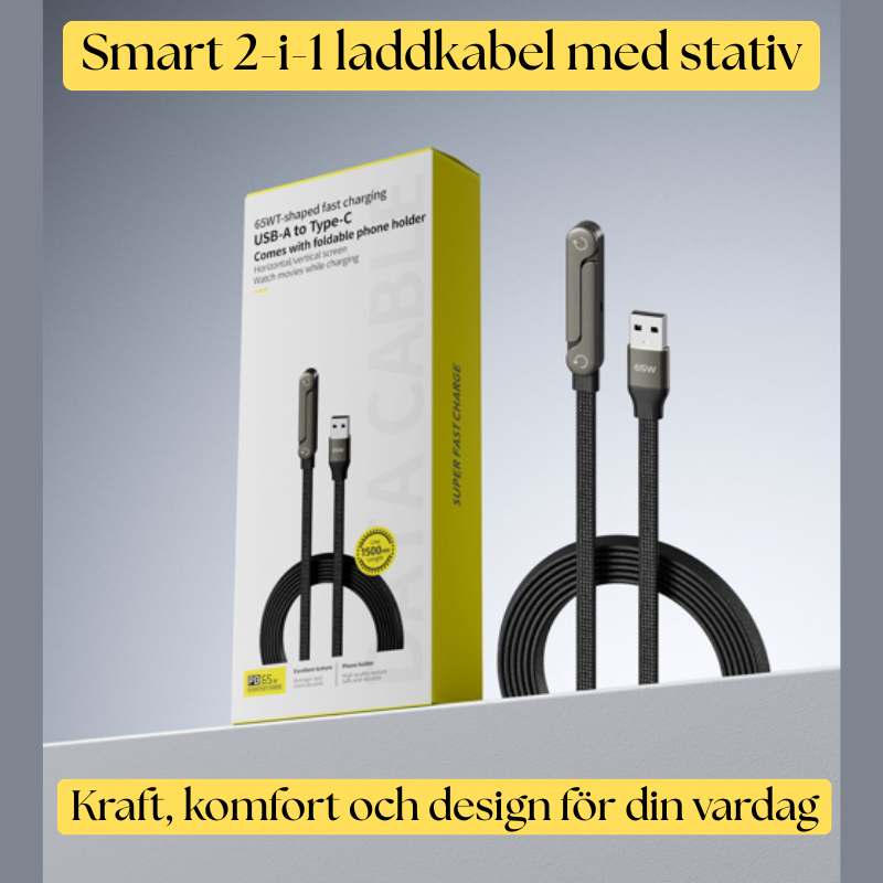 Snabbladdande 2-i-1 laddkabel med vikbart stativ - för mobil & surfplatta