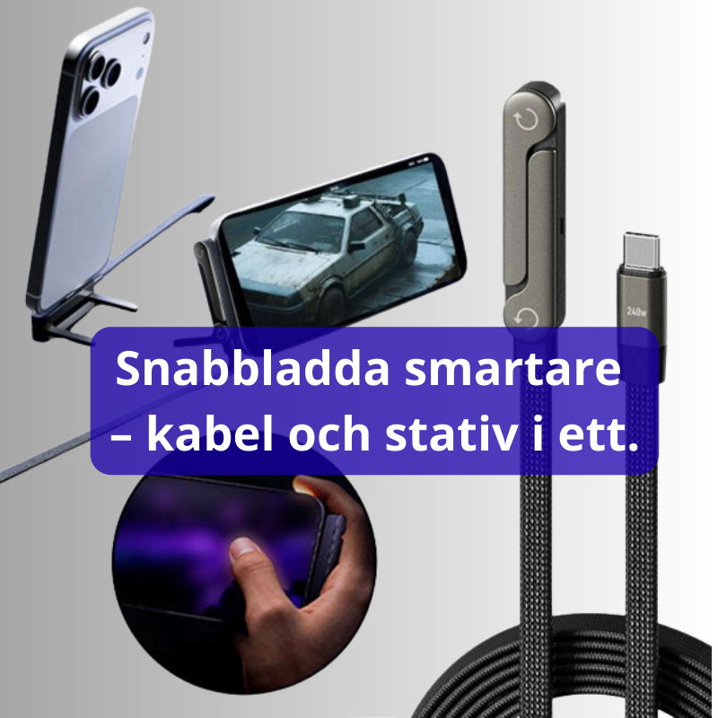 Snabbladdande 2-i-1 laddkabel med vikbart stativ - för mobil & surfplatta