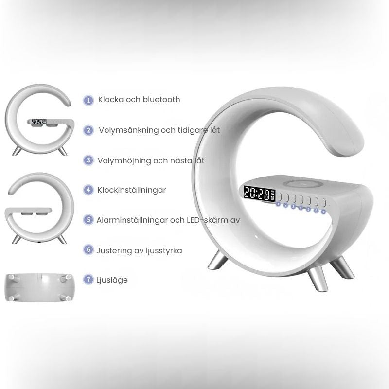Appstyrd multi-lampa med laddfuktion, högtalare och väckarklocka